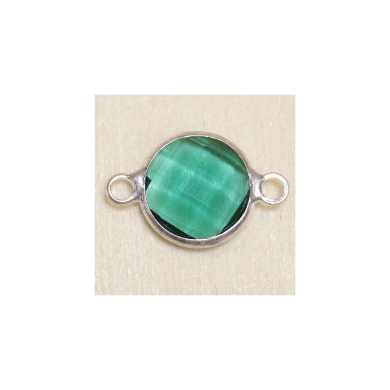 Connecteur cristal - 17x11mm - Rond 10mm - Argenté et vert outremer