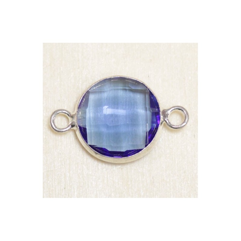 Connecteur cristal - 20x13mm - Rond 12mm - Argenté et bleu