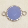 Connecteur cristal - 20x13mm - Rond 12mm - Argenté et bleu acier laiteux