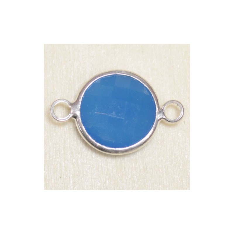 Connecteur cristal - 20x13mm - Rond 12mm - Argenté et bleu laiteux