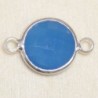 Connecteur cristal - 20x13mm - Rond 12mm - Argenté et bleu laiteux