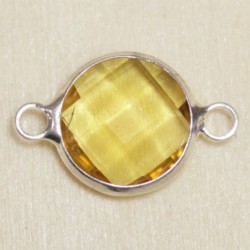 Connecteur cristal - 20x13mm - Rond 12mm - Argenté et jaune