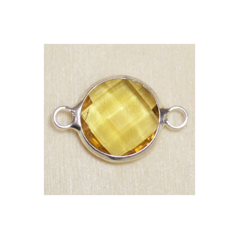Connecteur cristal - 20x13mm - Rond 12mm - Argenté et jaune