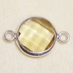 Connecteur cristal - 20x13mm - Rond 12mm - Argenté et jaune clair