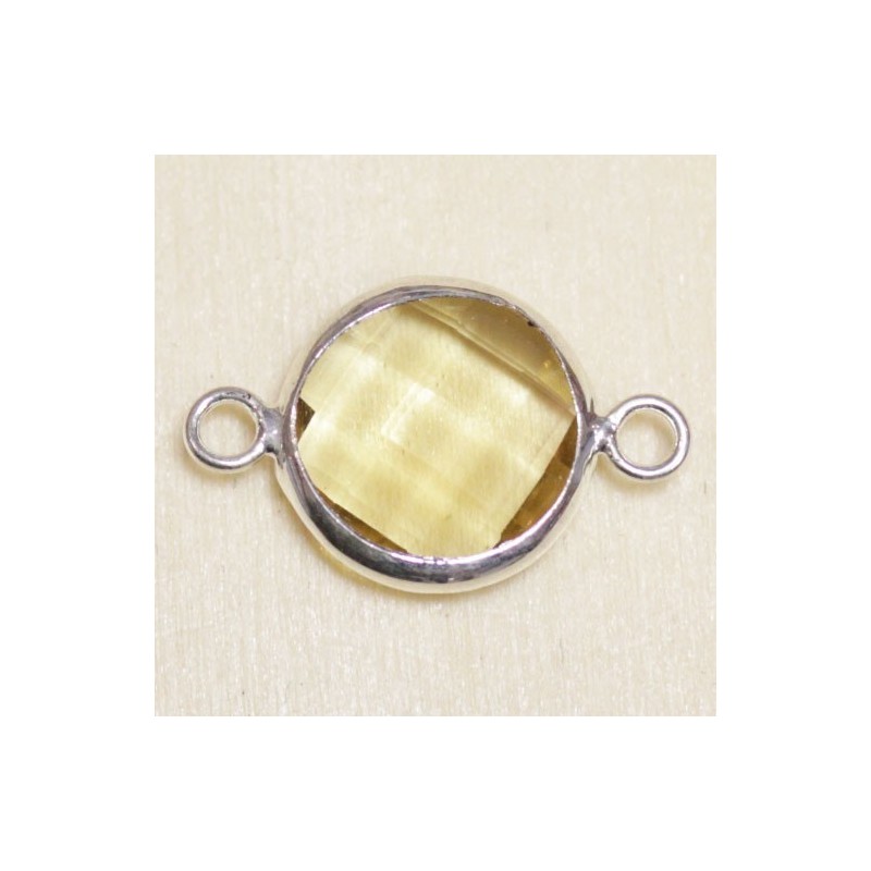 Connecteur cristal - 20x13mm - Rond 12mm - Argenté et jaune clair