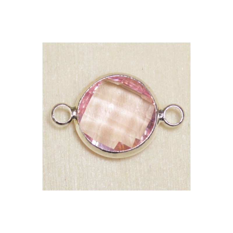 Connecteur cristal - 20x13mm - Rond 12mm - Argenté et rose