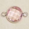 Connecteur cristal - 20x13mm - Rond 12mm - Argenté et rose