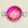 Connecteur cristal - 20x13mm - Rond 12mm - Argenté et rose fuchsia