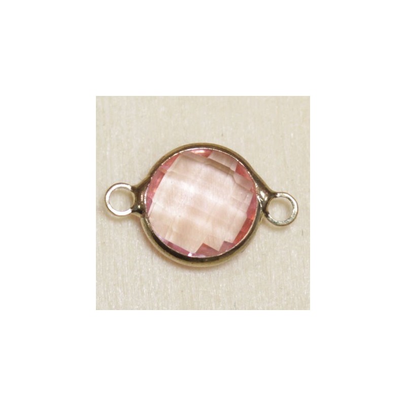 Connecteur cristal - 17x11mm - Rond 10mm - Doré et rose