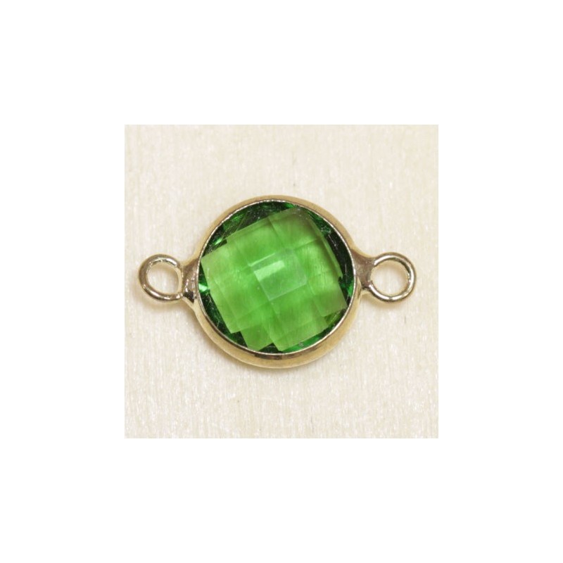 Connecteur cristal - 17x11mm - Rond 10mm - Doré et vert foncé