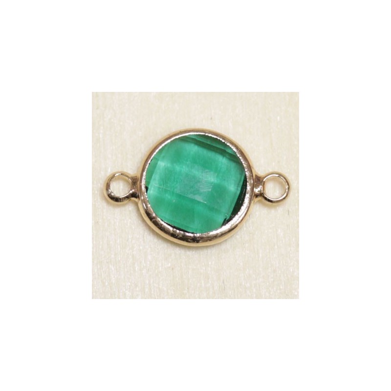 Connecteur cristal - 17x11mm - Rond 10mm - Doré et vert outremer