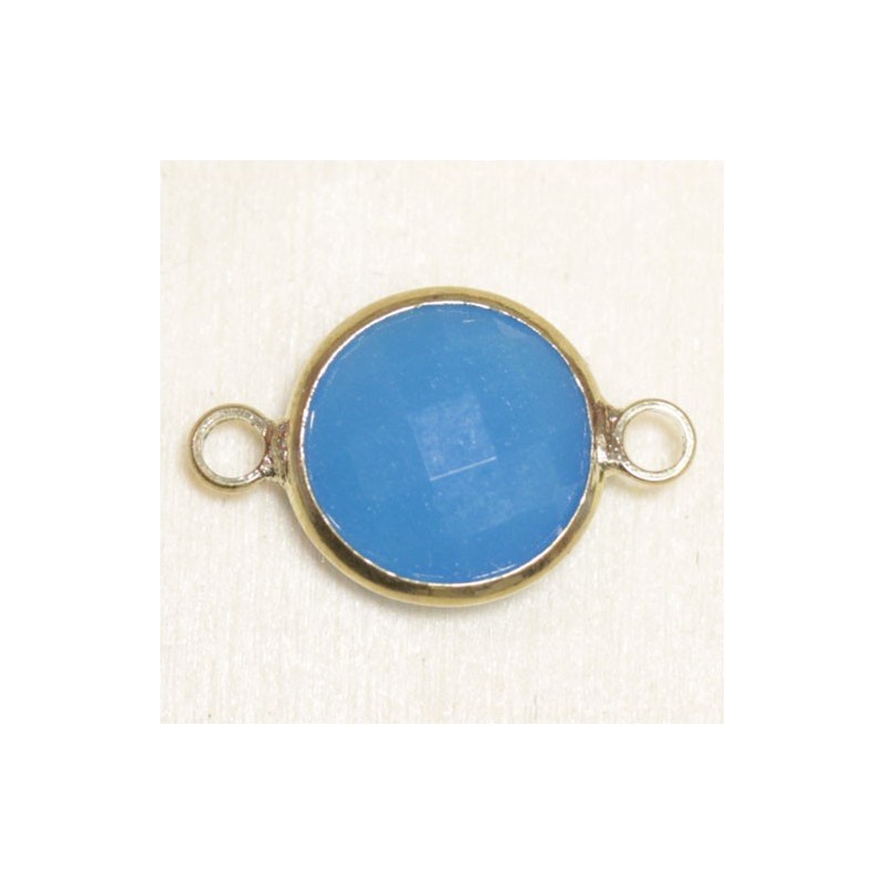 Connecteur cristal - 20x13mm - Rond 12mm - Doré et bleu laiteux