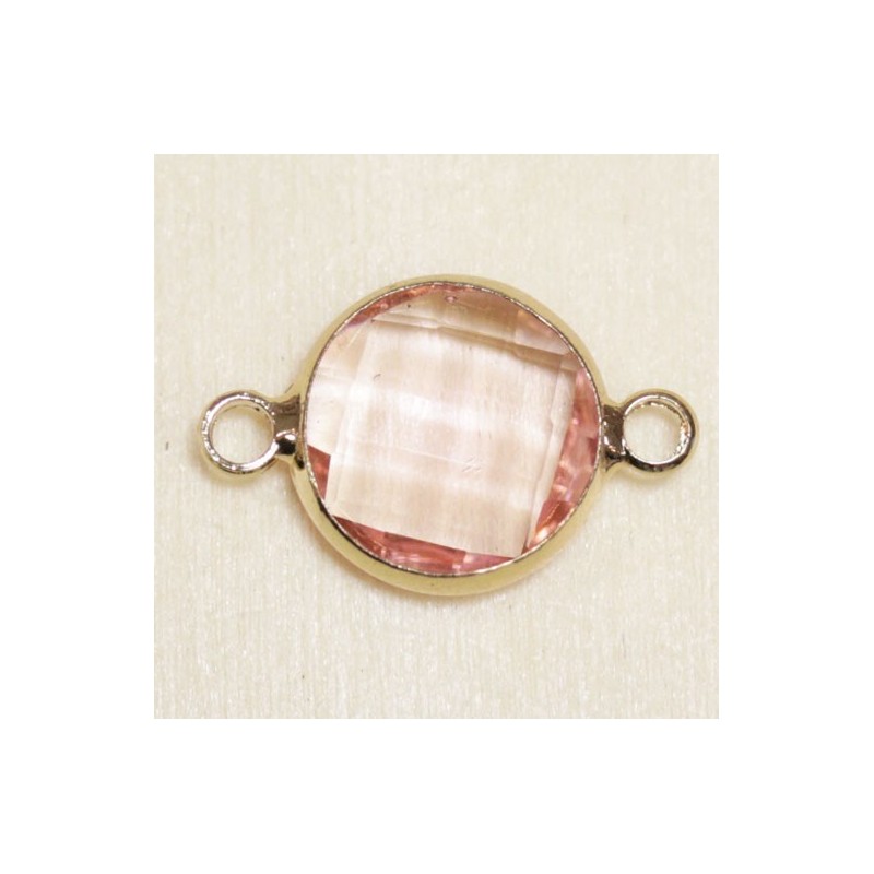 Connecteur cristal - 20x13mm - Rond 12mm - Doré et rose clair