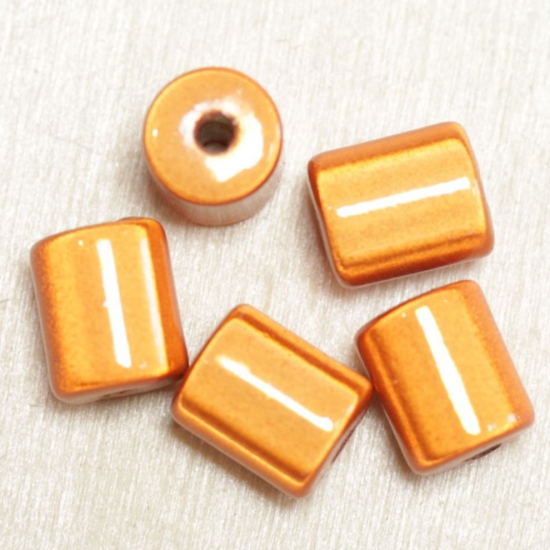 Perles Magiques Cylindres 10x7mm - Lot de 5 Perles - Orange