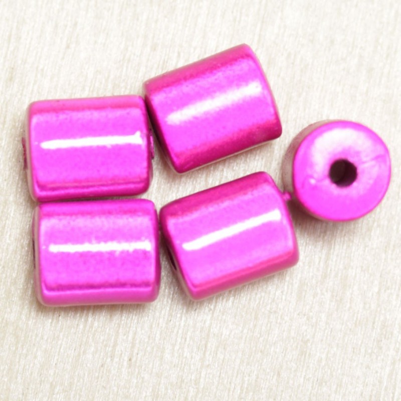 Perles Magiques Cylindres 10x7mm - Lot de 5 Perles - Rose Fuchsia