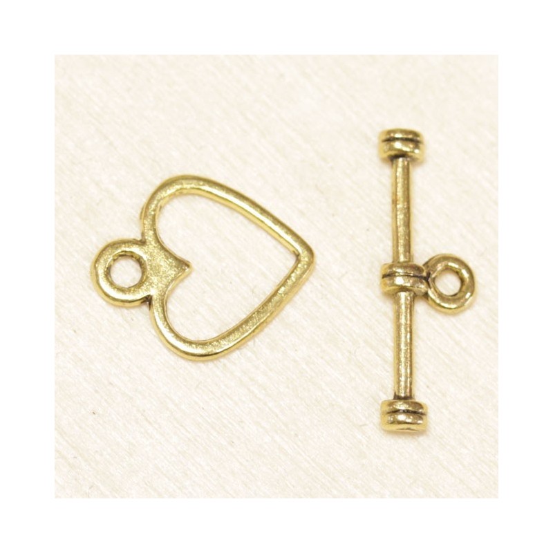 Fermoir Toggle T Coeur  15mm - Doré