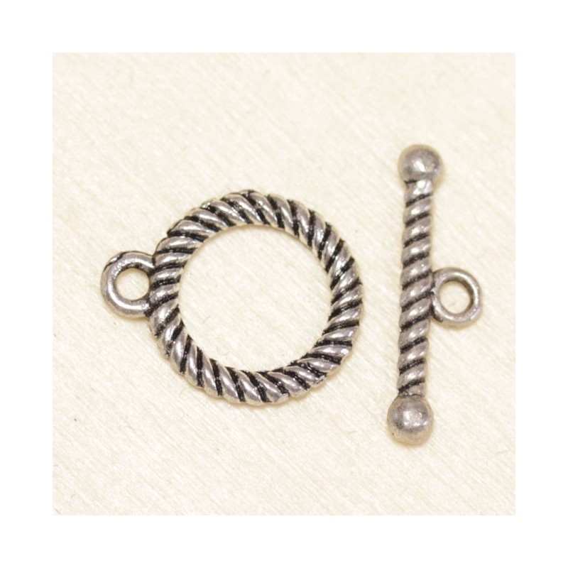 Fermoir Toggle T rond  15mm - Argenté foncé
