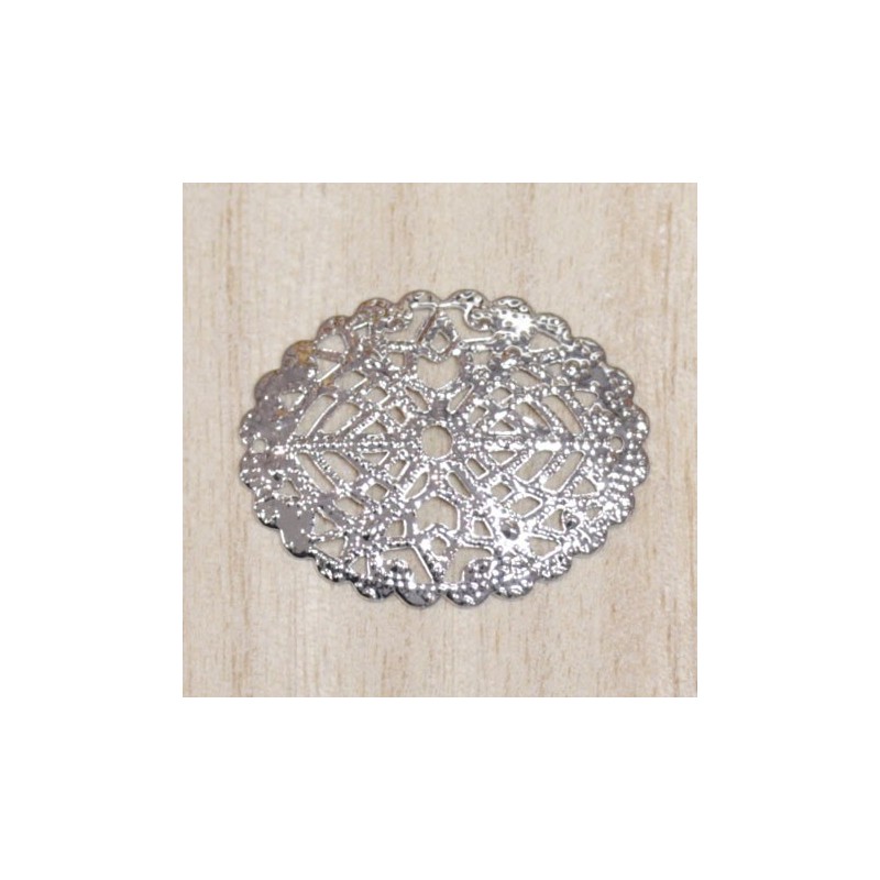 Filigré - Estampe - Ovale incurvé - 30x24mm - Argenté foncé