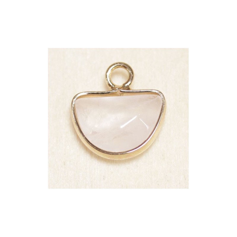 Breloque en pierre naturelle ou Gemme sertie en laiton doré - Cristal de Roche - Demi-Lune -13*13mm