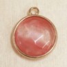 Breloque en pierre naturelle ou Gemme sertie en laiton doré - Quartz Fraise - Rond Plat -20*16mm