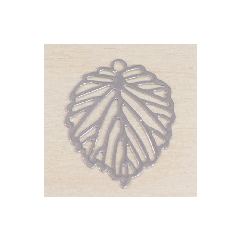 Breloque Laser Cut - Feuille - 22x18mm - Argenté foncé