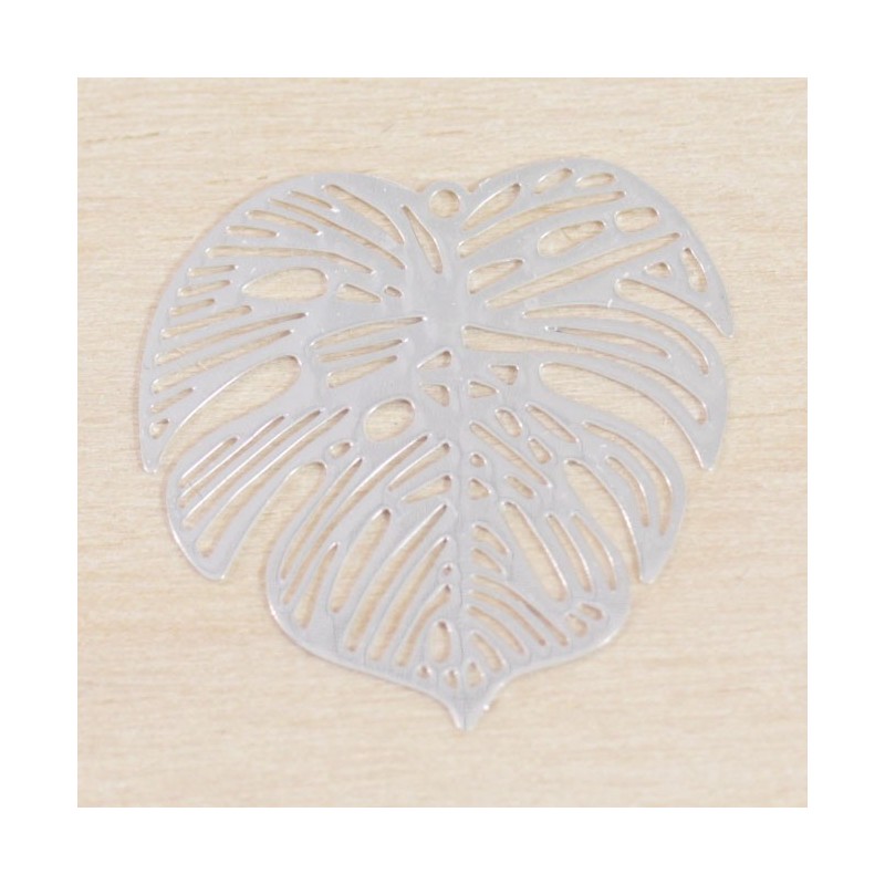 Breloque Laser Cut - Feuille Monstera - 26x26mm - Argenté