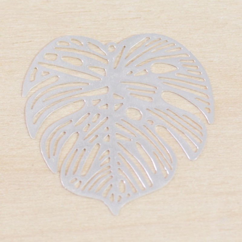 Breloque Laser Cut - Feuille Monstera - 32x32mm - Argenté