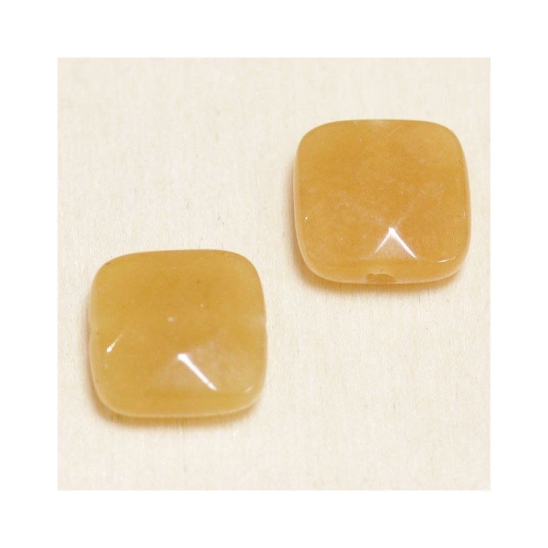 Perle en pierre naturelle ou Gemme - Carré 11*11mm - Jade Teintée Jaune