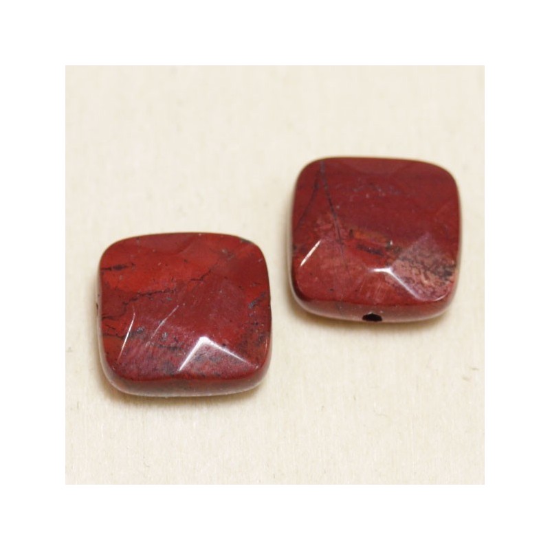 Perle en pierre naturelle ou Gemme - Carré 11*11mm - Jaspe Rouge