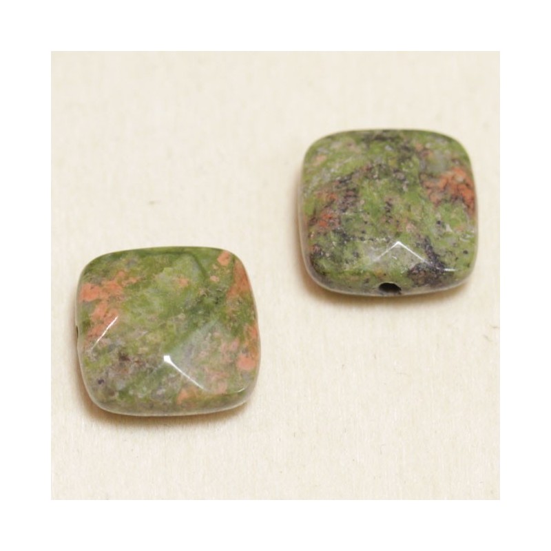 Perle en pierre naturelle ou Gemme - Carré 11*11mm - Unakite