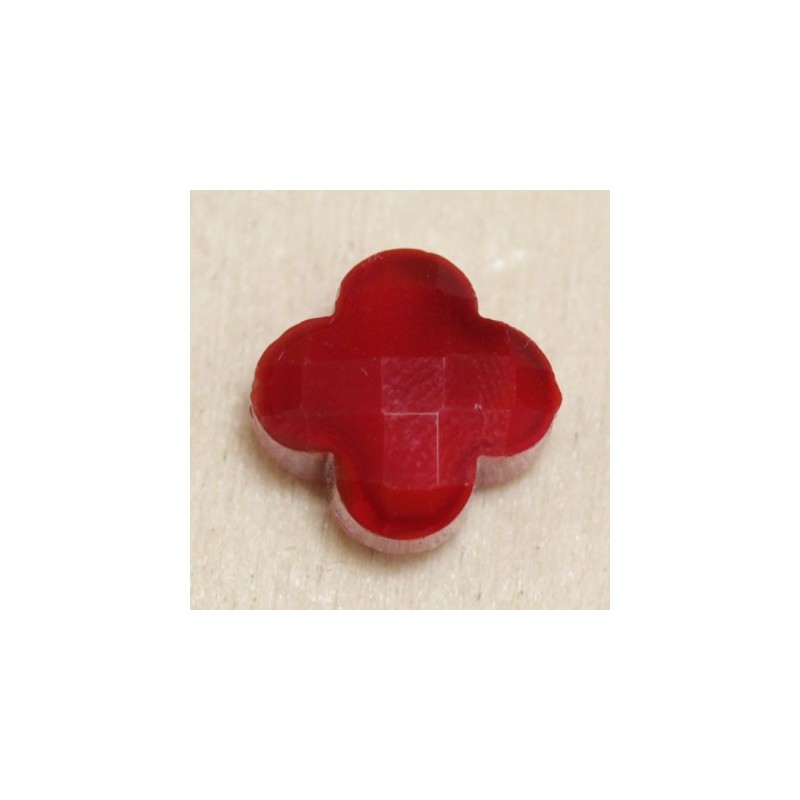 Perle en pierre naturelle ou Gemme - Trèfle 13*13mm - Jade Teintée Rouge Opaque