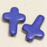 Perle en pierre naturelle ou Gemme - Howlite - Croix - 16*12mm - Teintée Bleu