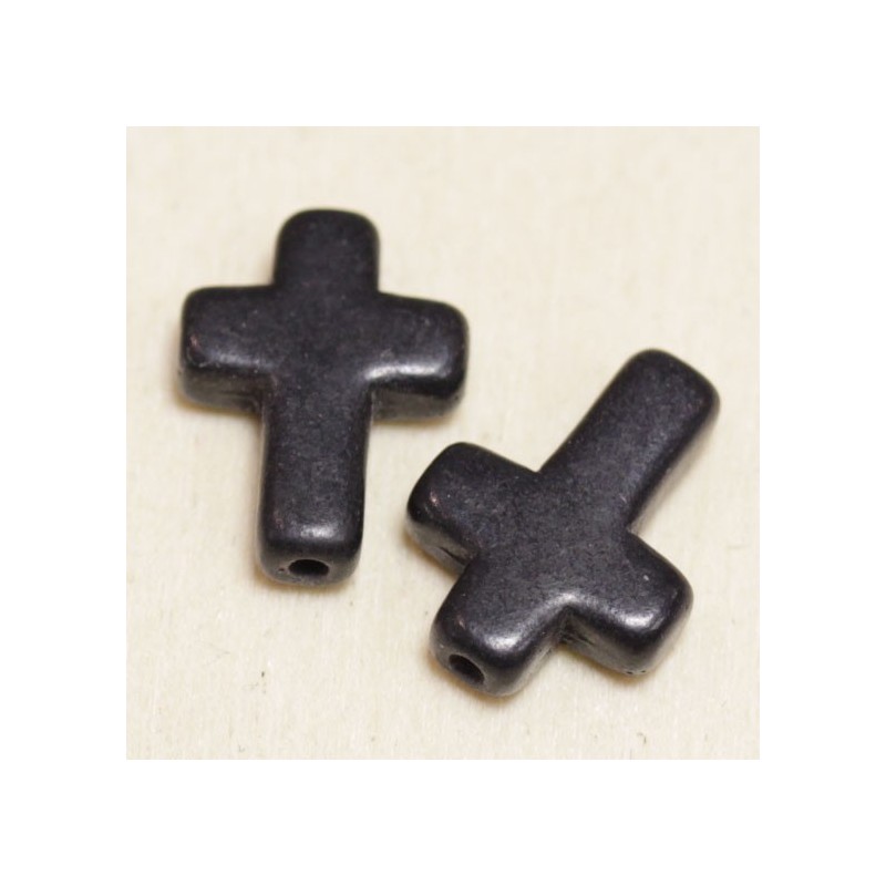 Perle en pierre naturelle ou Gemme - Howlite - Croix - 16*12mm - Teintée Noir