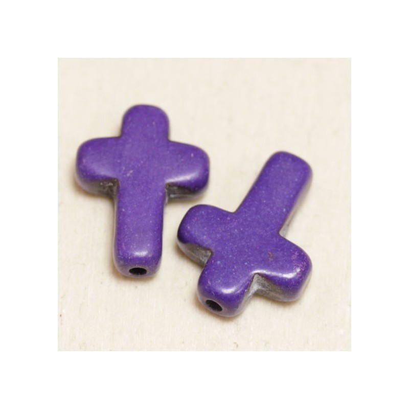 Perle en pierre naturelle ou Gemme - Howlite - Croix - 16*12mm - Teintée Violet