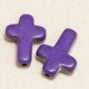 Perle en pierre naturelle ou Gemme - Howlite - Croix - 16*12mm - Teintée Violet