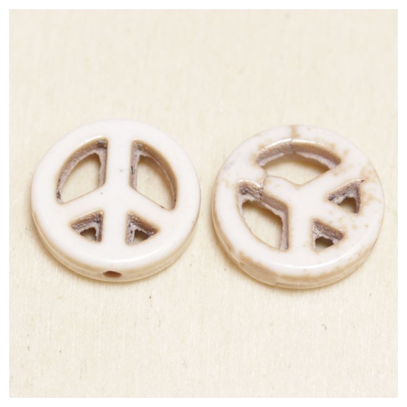 Perle en pierre naturelle ou Gemme - Howlite - Peace and Love - 15mm