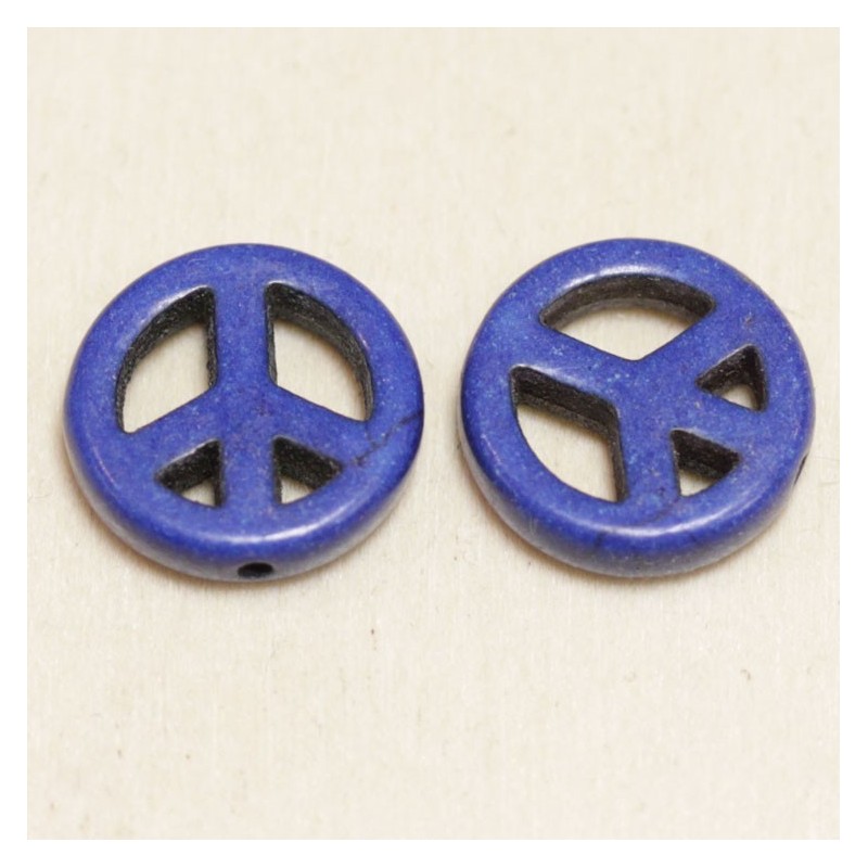 Perle en pierre naturelle ou Gemme - Howlite teintée Bleu - Peace and Love - 15mm