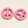 Perle en pierre naturelle ou Gemme - Howlite teintée Rose - Peace and Love - 15mm