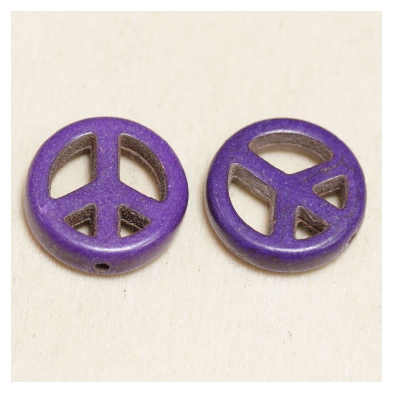 Perle en pierre naturelle ou Gemme - Howlite teintée Violet - Peace and Love - 15mm