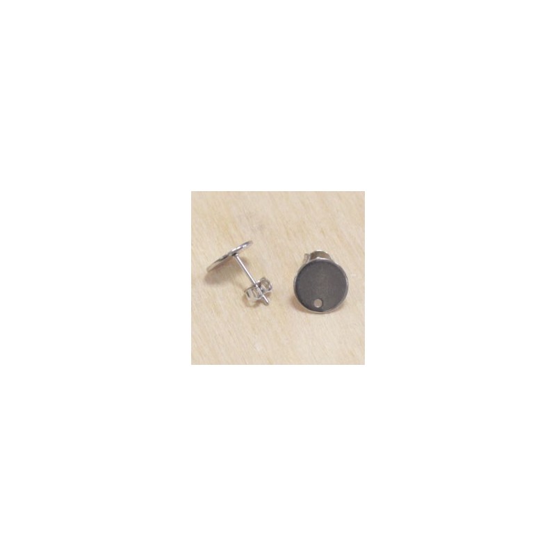 Boucles d'oreilles - Puces décoratives - Rond - Acier inoxydable - 10mm - Argenté foncé
