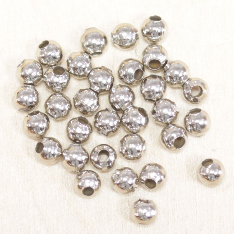 Perles métal - Rondes 011 - 4mm - Argenté foncé - Lot de 100