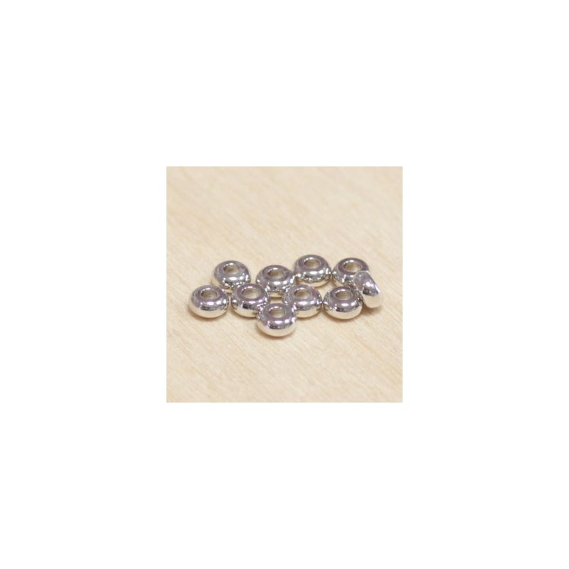 Perles métal - Rondelles bombées 025 - 4x2mm - Argenté foncé - Lot de 10