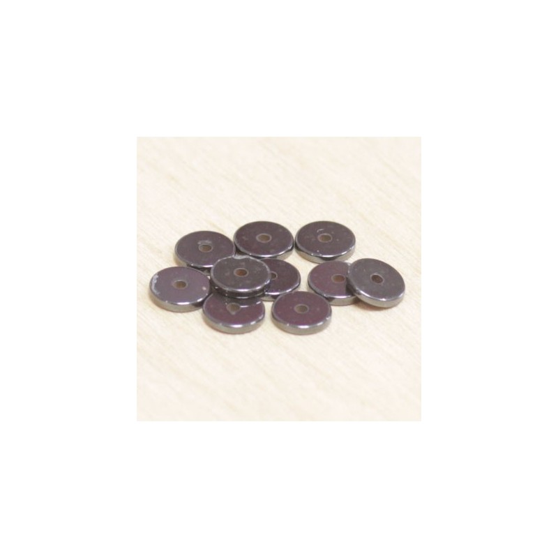 Perles métal - Rondelles - 6x1mm - Hématite - Lot de 10