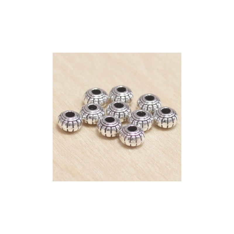 Perles métal - Rondelles bombées 017 - 6x4mm - Argenté foncé - Lot de 10
