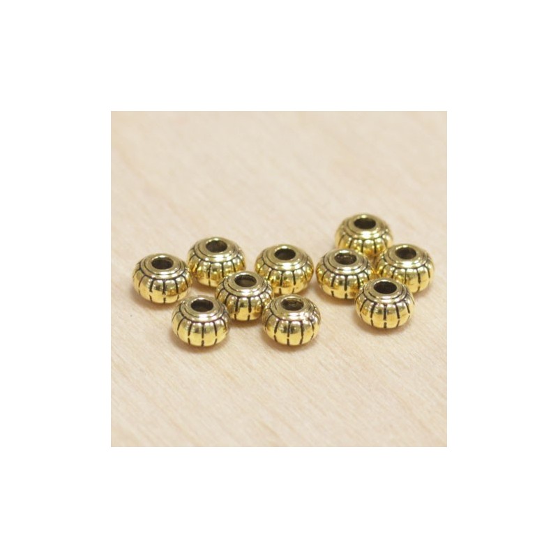 Perles métal - Rondelles bombées 018 - 6x4mm - Doré - Lot de 10