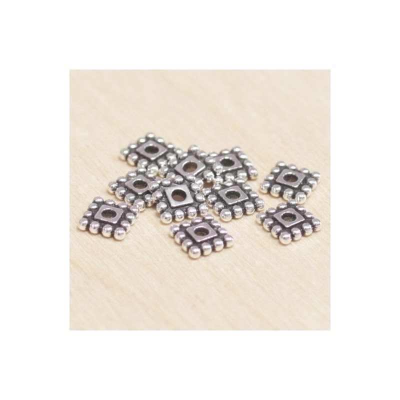 Perles métal - Rondelles carrées striées 023 - 7x2mm - Argenté foncé - Lot de 10