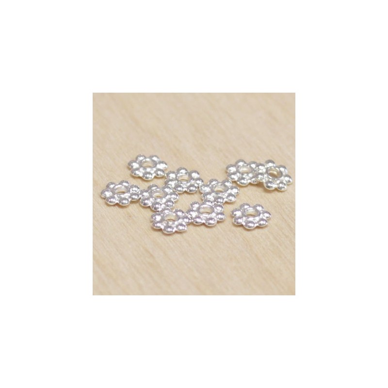 Perles métal - Rondelles - Fleur 007 - 6x1mm - Argenté - Lot de 10