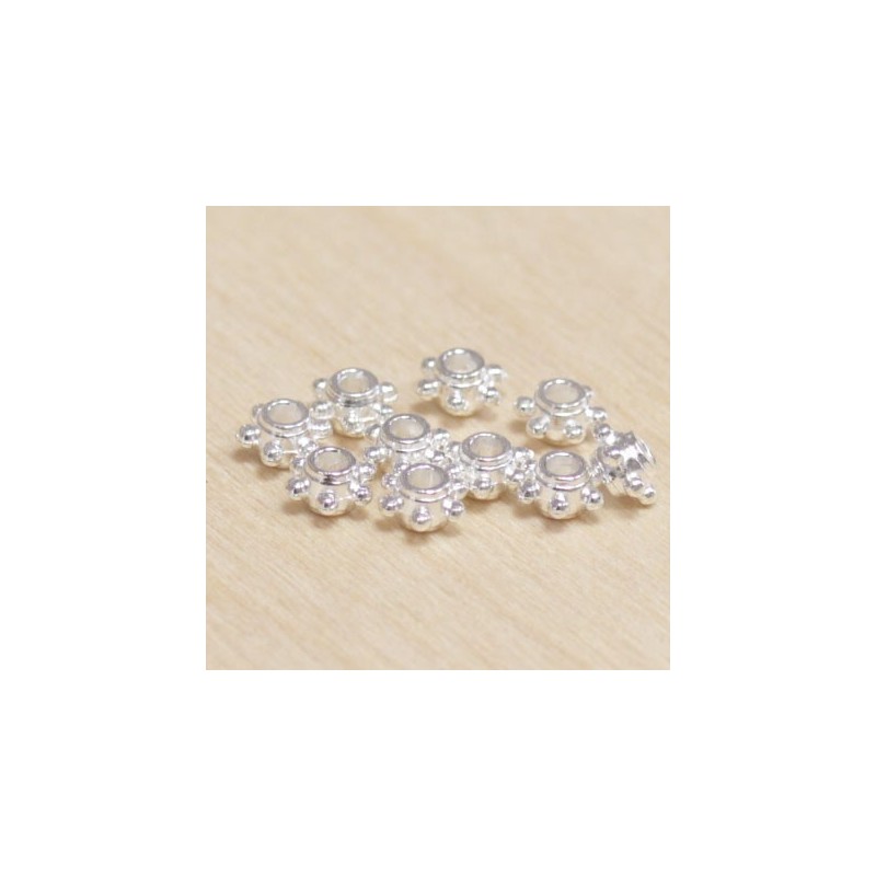 Perles métal - Rondelles - Fleur 009 - 6x3mm - Argenté - Lot de 10