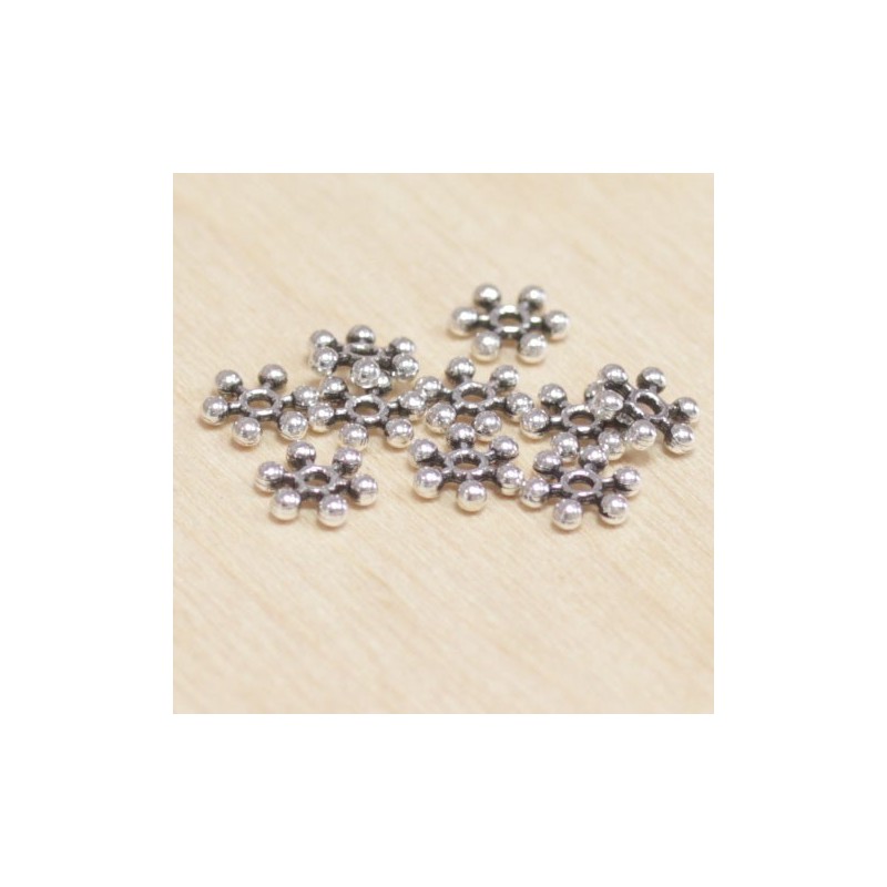 Perles métal - Rondelles - Fleur 010 - 7x2mm - Argenté foncé - Lot de 10