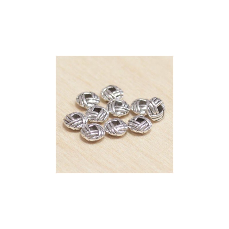 Perles métal - Rondelles - Noeuds 021 - 7x3mm - Argenté foncé - Lot de 10